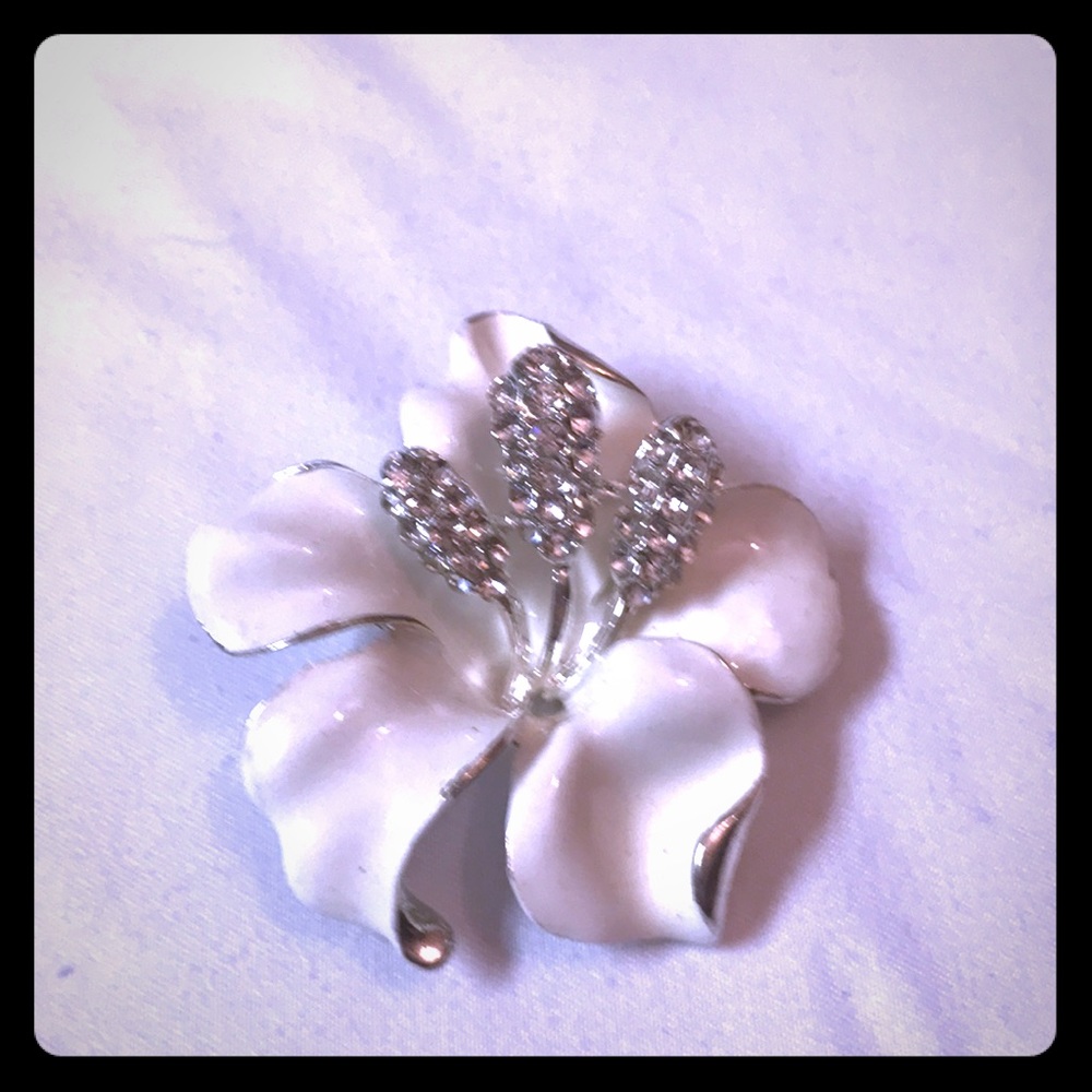 White and silver flower brooch